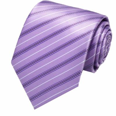 China Purple Color Stripe Silk Tie Pure Silk Jacquard Tie for sale