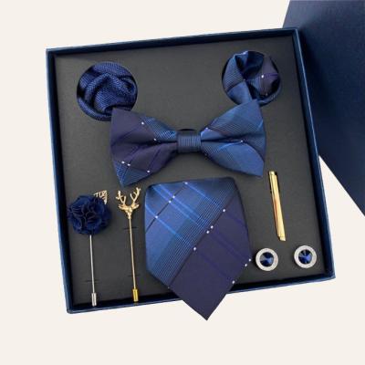 China 100% silk blue silk bow tie sets with necktie for sale