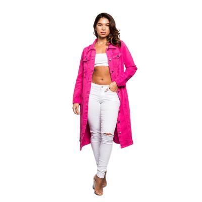 China Anti-wrinkle pink autumn/winter denim trench coat coat long ripped denim jacket women dress lattice jacket women denim for sale