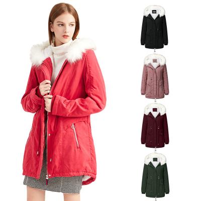 China Anti-wrinkle ladies warm cotton-padded hooded winter jackets women long down jackets women's thin coats for sale