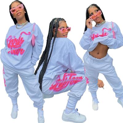 China 2020 Winter Women's Two Piece Set Graffiti Sports Breathable Loose Sweater Suit For Women Fall Clothes for sale