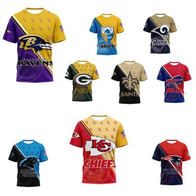 China 2022 Hot Sale Anti-wrinkle 3D Printed Cotton O-neck Shirt Sports Gym Nfl 32 Teams Football Plus Size Mens Shirts for sale