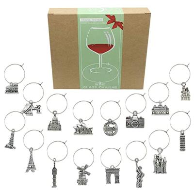 China America Sliver Metal Glass Charm Soft Enamel Wine Glass Charm For Gathering for sale