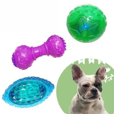 China Lights Pet Toy Flash Ball Dog Training Interactive Healthy Rugby Sound Ball Bite-Resistant Rubber Elastic Ball for sale