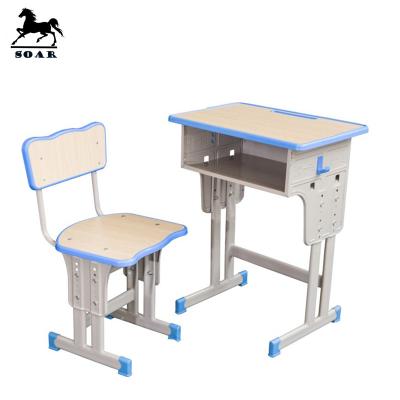 China School Sets Adjustable Metal And Wooden Primary Single Student Table And Chair for sale