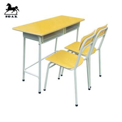 China New Design Comfortable Classroom Furniture Plywood Double Student Desk And Chair for sale