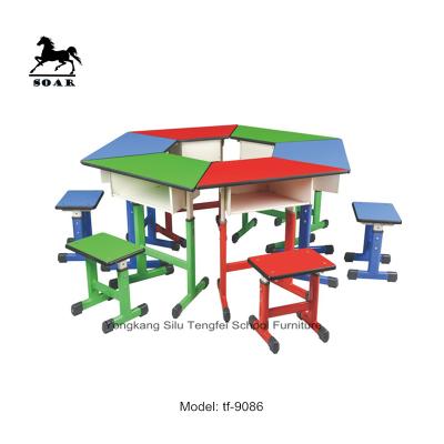 China Adjustable Comfortable Height Trapeze School Desk With Chairs For School Furniture Set for sale