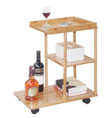 China (Other) Rolling Sofa Side Mobile Snack Table Adjustable Coffee Tray End Table 3 Tier Bamboo Shelf With Wheels for sale