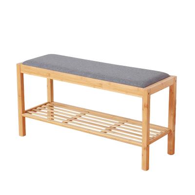 China Modern Natural Bamboo Entrance Shoe Seat Wearing Shoes Rack To Bench Wooden Benches for sale