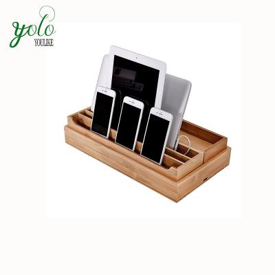 China Sustainable Bamboo Multi Device Straps Organizer Stand Charging Station , Drawer Organizers for sale