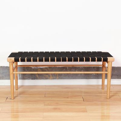 China Long wooden bench (the other) of natural indoor bamboo adjustable with black straps for living room for sale