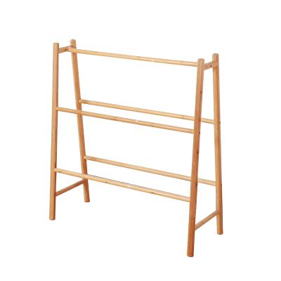 China Modern Assembled 3 Tier Wooden Clothing Hanger Bamboo Cloth Drying Rack Bamboo Coat Rack for sale