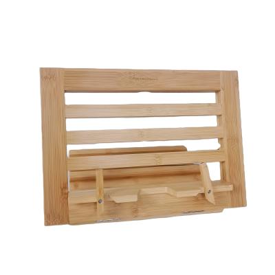 China Kitchen Adjustable Bamboo Book Stand for Reading Rack Tray with Page Paper Clips for sale