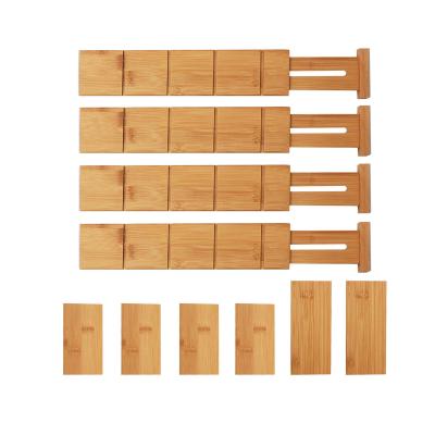 China Viable Expandable Bamboo Organizer Drawer Dividers Set of 4 with 6 Mini Dividers for Kitchen for sale