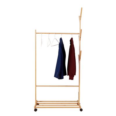 China Convertible Premium Bamboo Wooden Hat Rack Clothes Drying Rack With Rolling Wheel for sale