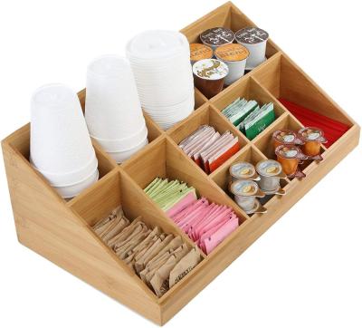 China Viable Natural Bamboo Coffee Condiment Organizer with 11 Compartments for sale