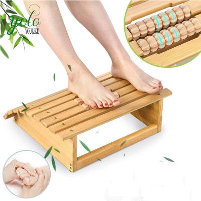 China Ergonomic Bamboo Storage Foot Stool Under Desk Footstool With Massager Rollers For Office Home for sale