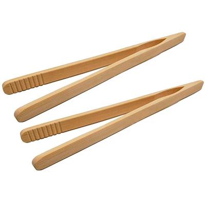 China Sustainable Kitchen Accessories Food Grade Bamboo Tong Wood Cupcake Bread Toast Tongs for sale