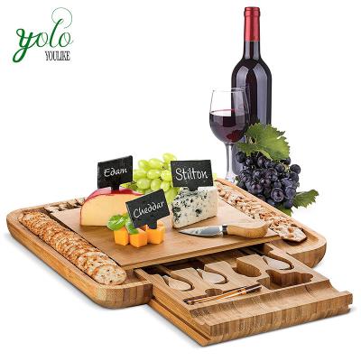 China Sustainable Factory Price 3 Label Custom Chalk And Wooden Bamboo Slate Cheese Board With Cutlery Set for sale