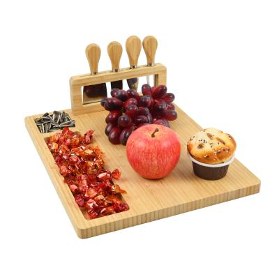 China Sustainable Bamboo Cheese Board Set Charcuterie Platter And Meat Serving Board With Knife for sale