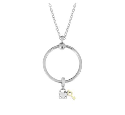 China FASHIONABLE Heart Pendant Stainless Steel Silver Lock and Heart Key Circle Love Pendant Necklace for Women for sale