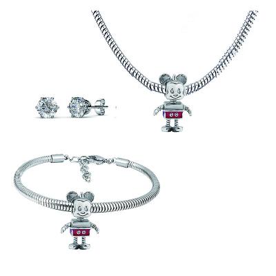 China TRENDY in running women fashion jewelry 316L stainless steel mickey minnie minnie bracelet necklace earring jewelry set for sale