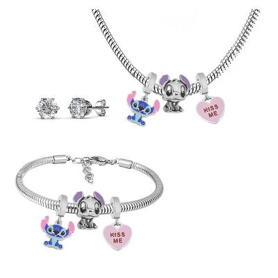 China Wholesale Trendy Trendy Stainless Steel Jewelry Sets Mickey Pendant Girls Necklace Earring Heart Butterfly Elephant Leaf for sale