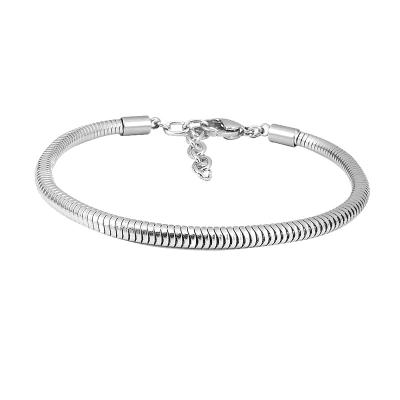 China Simple Design DIY Jewelry 17+4cm Adjustable Silver Color Snake Chain Bracelet Fitted European Charms With Extended Chain for sale