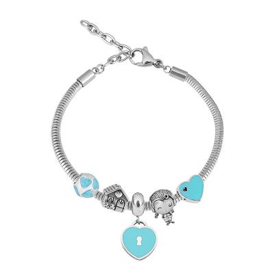 China CLASSIC Custom Engraved Global Coffee Cup Heart Charm Bracelets 6 Colors Stainless Steel Women Personalized DIY Jewelry Gift for sale