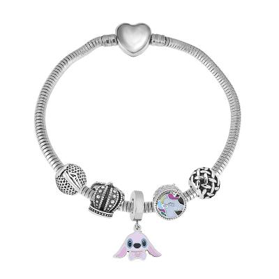 China CLASSIC love heart stainless steel charm beaded bracelets slap lucky cartoon pendant bracelets for women braccialetto jewelry for sale