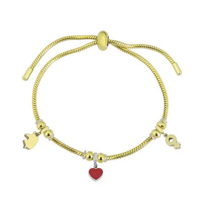 China Simple Design CLASSIC Titanium Steel Plated Adjustable Chain Mickey Heart Bangle Snake Gold Bangle For Women Girl Bead Jewelry Gift for sale