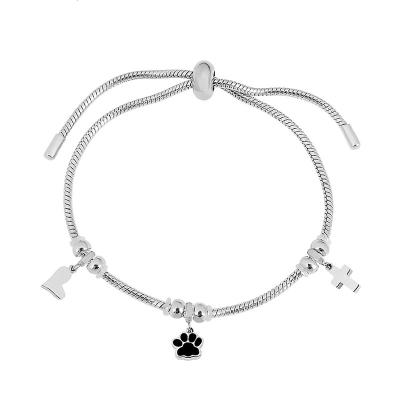 China CLASSIC High Quality Stainless Steel Adjustable Bangle Design Silver Color Snake Chain Bracelet For Women Girl Mickey Beads Jewelry for sale