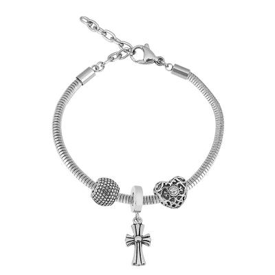 China Fashionable High Quality Stainless Steel Creative Design CLASSIC Heart Shaped Cross Dangle Accessory Bracelet for sale