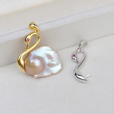 China S925 Head Silver Baroque Pendant Swan Double Sided Shaped Pearl Pendant Pendant Accessories PJ for sale