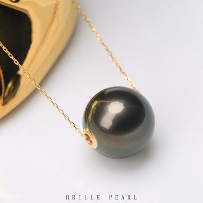 China Fashion/18K Gold Luxurious Tahiti Natural Seawater Black Malachite Pearl Necklace Light Strong Green Pendant Necklace for sale