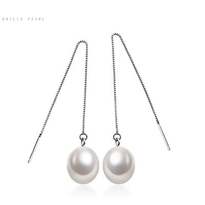 China Fashion Style Simple Freshwater 8-9mm Sterling Silver Earrings Drop Shape New Pattern Pearl Earrings for sale