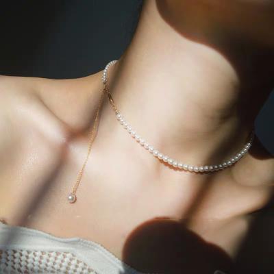 China Cute/Beautiful/Fashion/Luxurious 4mm Natural Freshwater Rice Pearl Necklace 925 Sterling Silver Choker Necklace Jewelry For Women for sale