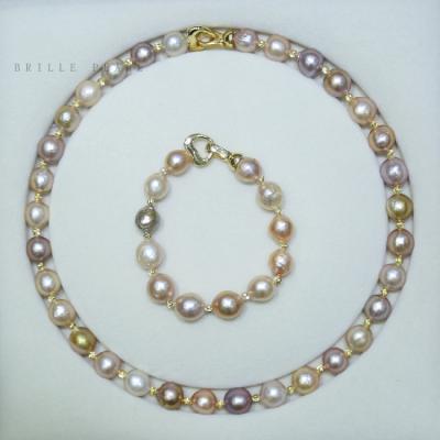 China Simple Style Natural Freshwater Irregular Mixed Color Baroque Pearl Necklace Set for sale