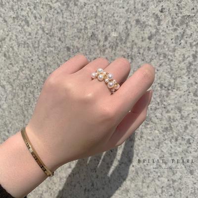 China New Baroque Pearl Ring 14K Gold Alloy Simple Style Wrapping European American Irregular Pearl Hand Made Ring Jewelry for sale