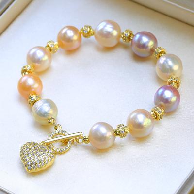 China Mix Color Full Diamond Full Diamond Bead Bracelet 10-11mm Edison Style Female Charm Simple Irregular Natural Bangle Jewelry for sale