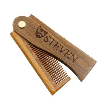 China Home Engraved Natural Green Sandalwood Ply Hair Comb For Men's Beard Care Anti-Static Comb Custom Wooden Hair Care Machine Hair Brush for sale