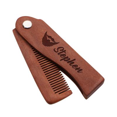 China Holiday decoration & Gift Custom Engraved Wooden Folding Beard Comb Mustache Pocket Hair Comb Anti-Static Comb for Men Women Hair Care Tools Gifts for sale