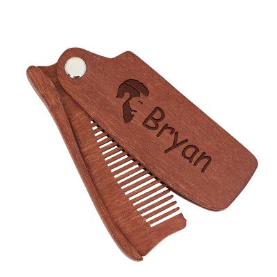 China Holiday decoration & Gift Personalized Folding Wood Comb Hair Mustache and Beard Fold Comb Pocket Wooden Brush Engraved Gift Dropshipping for sale