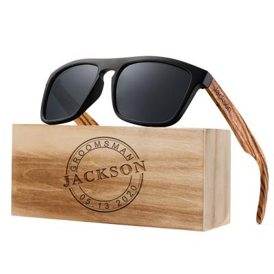 China Wedding decoration & Gift Engraved Handmade Natural Zebra Wood Sunglasses Personalized Eyewear Sun Glass Men Women Polarized Wedding Gift for sale