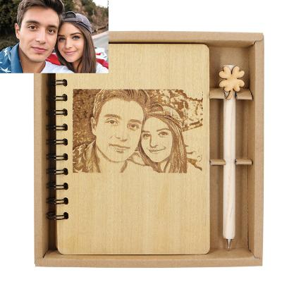 China Eco-Frendly Creative Planner Hardcover Notebook Stationery Diary Engraved Wooden Notepad Photo Notebook for sale