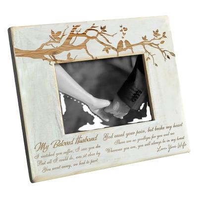 China Personalized Wood Picture Frame Environmentally Friendly To My Angel Husband Engraved Natural Wood Picture Frame for sale