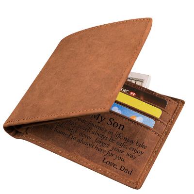 China Handmade Leather Wallet Engraved Mens Leather Wallet The Perfect Personalized Son Gift From Mom And Dad for sale