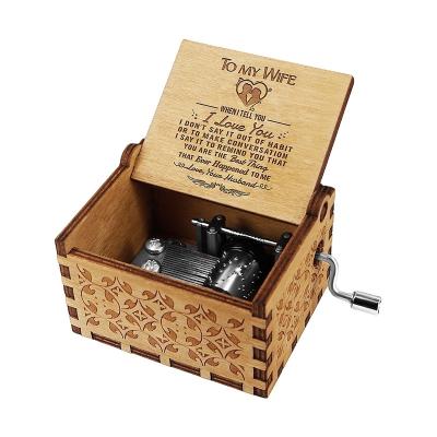 China Mini Hand Crank Creative Carved Engraved Music Box Music Box For Wedding Christmas Birthday Gifts for sale