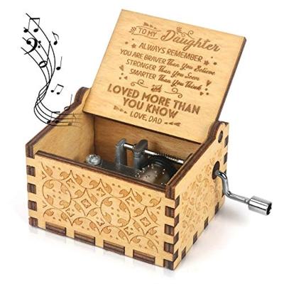 China Wood Customized Creative Engraved Wood Crank Music Box Musical Box Gifts To My Daughter MB002 for sale