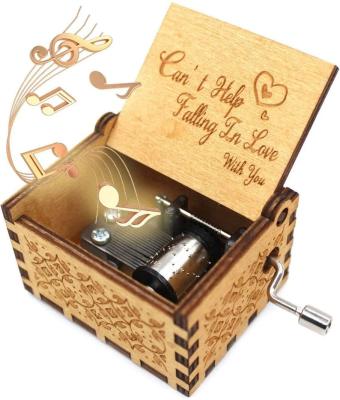 China Wood Customized Creative Engraved Wood Crank Music Box Musical Box Gifts Being In Love MB022 for sale